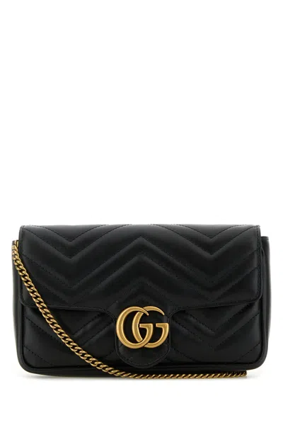 Gucci Women Black Leather Mini Gg Marmont Clutch