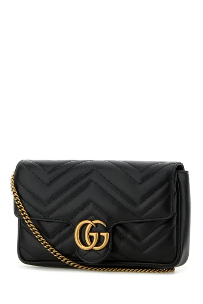 Gucci Women Black Leather Mini Gg Marmont Clutch
