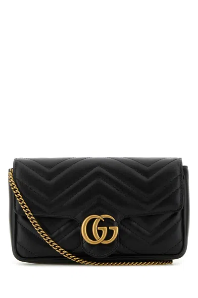 Gucci Women Black Leather Mini Gg Marmont Clutch
