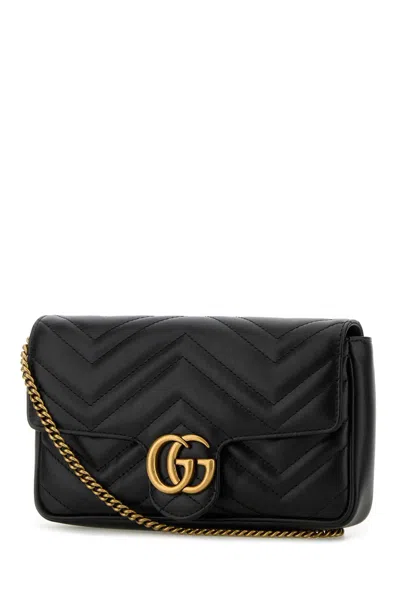 Gucci Women Black Leather Mini Gg Marmont Clutch