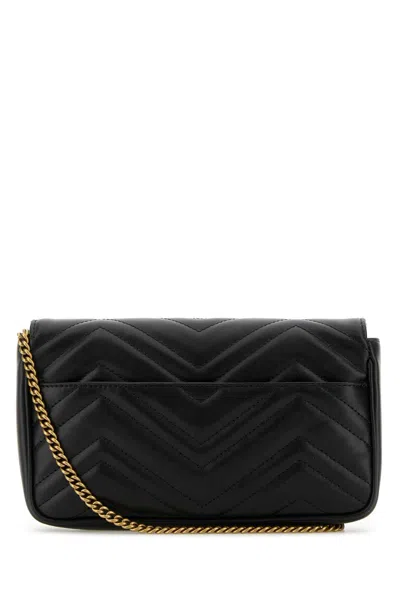 Gucci Women Black Leather Mini Gg Marmont Clutch