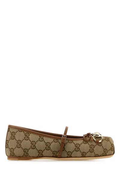 Gucci Women Gg Fabric Ballerinas With Iconic Horsebit