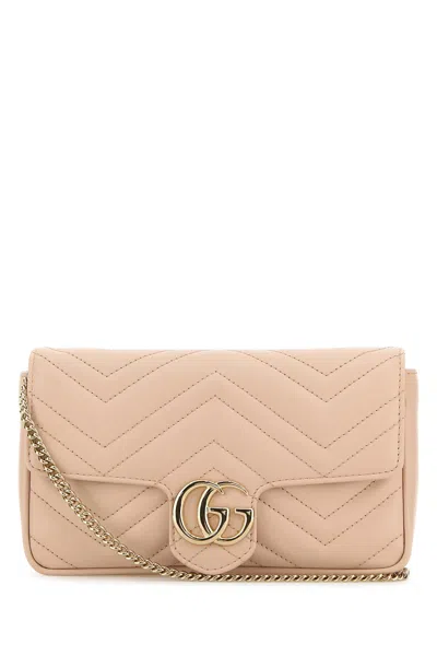 Gucci Women Pastel Pink Leather Mini Gg Marmont Clutch