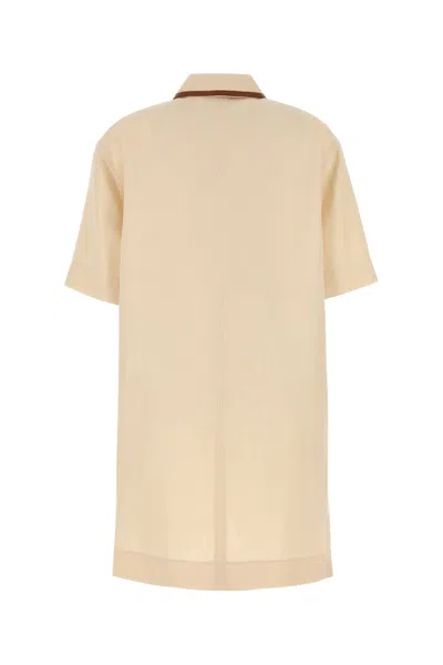 Gucci Linen Mini Dress Bow Detail In Neutral