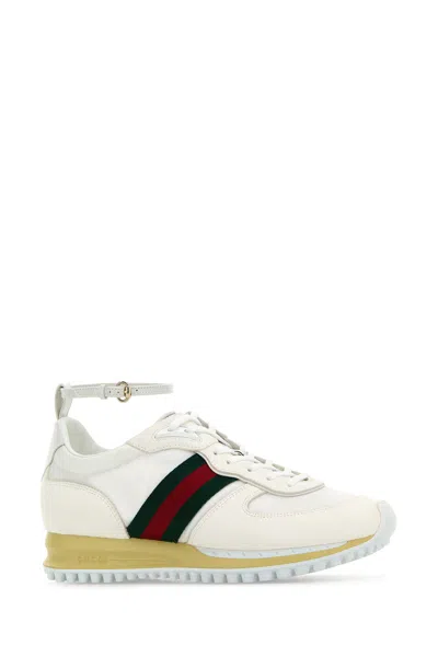 Gucci Women White Gg Fabric And Suede Re-motion Sneakers