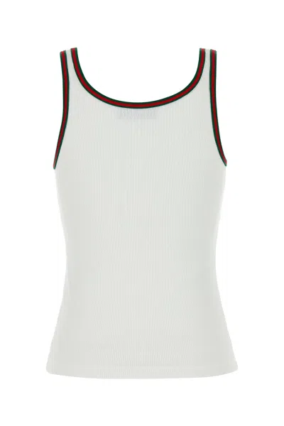 Gucci White Ribbed Top With Web Detail On The Edges In Cotton Woman In White