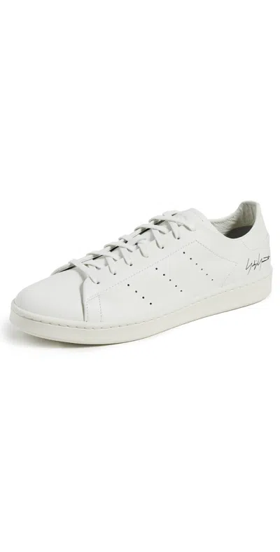Y-3 White Leather Sneakers With Rounded Toe And Lace-up Closure