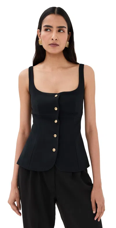 Rosetta Getty Square Neck Button Front Top Black In Black
