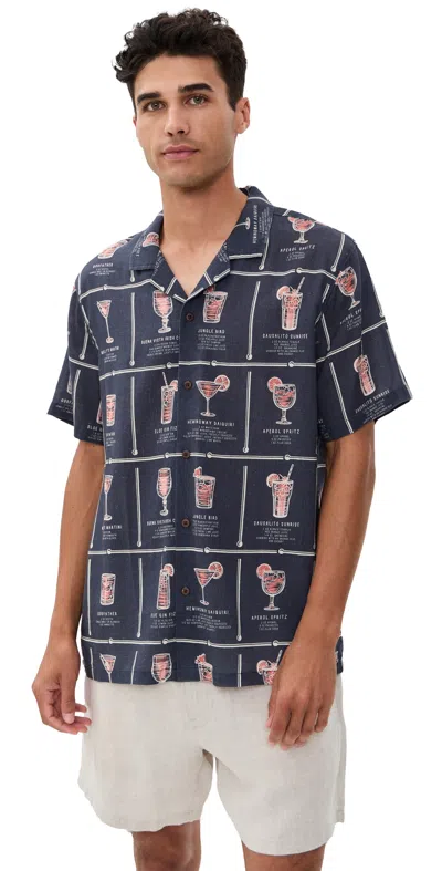 Marine Layer Archive Resort Shirt Navy Happy Hour Print