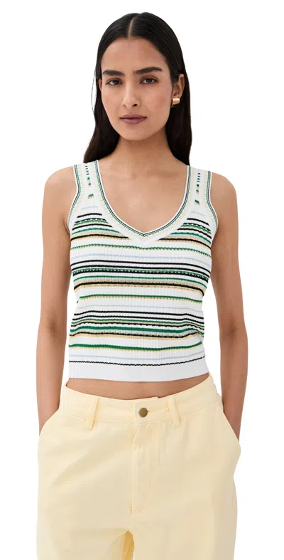 Veronica Beard Carlin Striped Ribbed-knit Tank