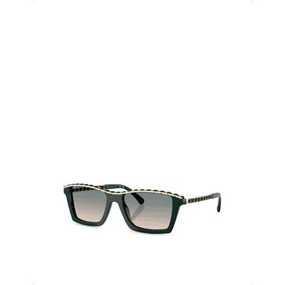 Pre-owned Chanel Womens Ch5548q Rectangle-frame Acetate And Leather Sunglasses Green