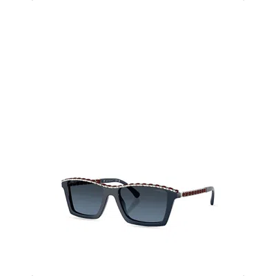 Pre-owned Chanel Womens Ch5548q Rectangle-frame Acetate And Leather Sunglasses Blue