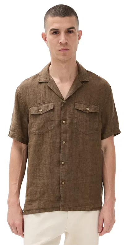 Faherty Short Sleeve Reserve Basque Camp Shirt Dark Oakwood Pincheck In Brown