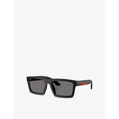 Prada Womens Ps A07s Polarised Rectangle-frame Acetate Sunglasses Black