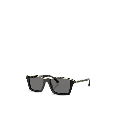 Pre-owned Chanel Womens Ch5548q Polarised Rectangle-frame Acetate And Leather Sunglasses Black