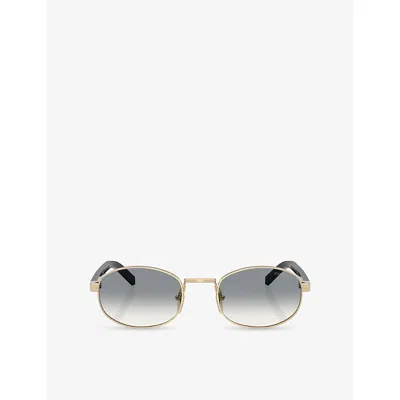 Prada Womens Pr B53s Oval-frame Steel Sunglasses Gold