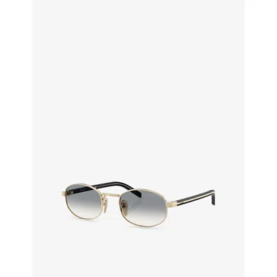 Prada Womens Pr B53s Oval-frame Steel Sunglasses Gold