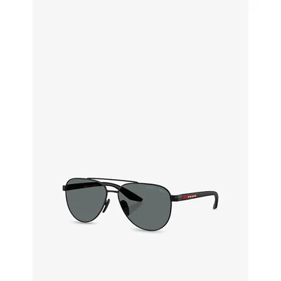 Prada Womens Ps A52s Polarised Pilot-frame Metal Sunglasses Black
