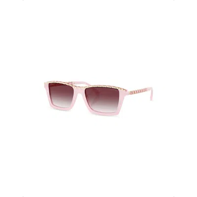 Pre-owned Chanel Womens Ch5548q Rectangle-frame Acetate And Leather Sunglasses Pink