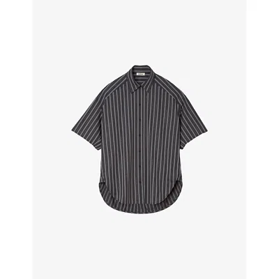 Sandro Womens Striped Rhinestone-embellished Cotton Shirt Grey