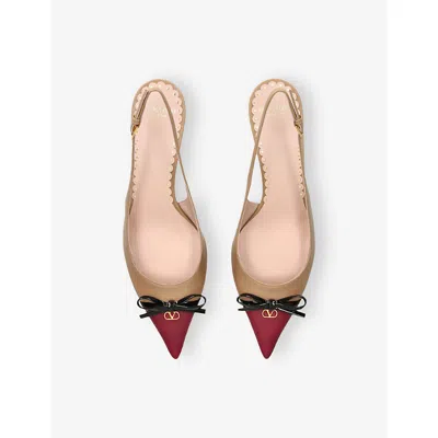 Valentino Womens Bepointyn 45 Slingback Leather Heeled Courts Tan Comb Eur 40 / 7 Uk