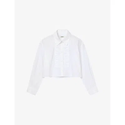 Sandro Womens Bow-embellished Cropped Cotton Shirt White In White