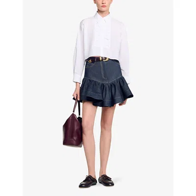 Sandro Womens Bow-embellished Cropped Cotton Shirt White In White