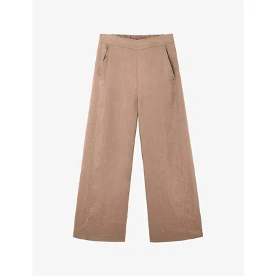 The White Company S Elasticated-waist Wide-leg Cropped Linen Trousers Mouse