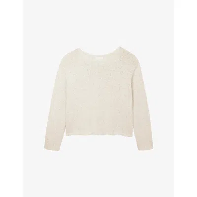 The White Company S Slash-neck Textured-knit Cotton And Linen Jumper Eggshlcot In Neutral