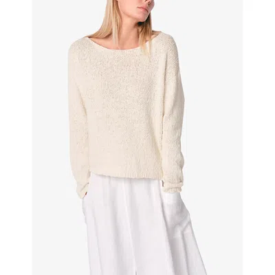 The White Company S Slash-neck Textured-knit Cotton And Linen Jumper Eggshlcot In Neutral
