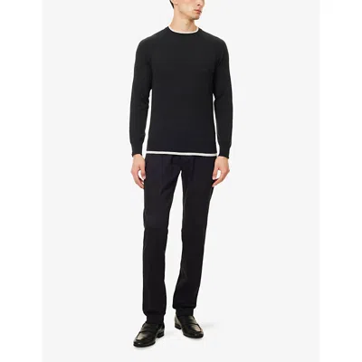 Eleventy Mens Drawstring Tapered-leg Stretch-cotton And Cashmere Trousers Black