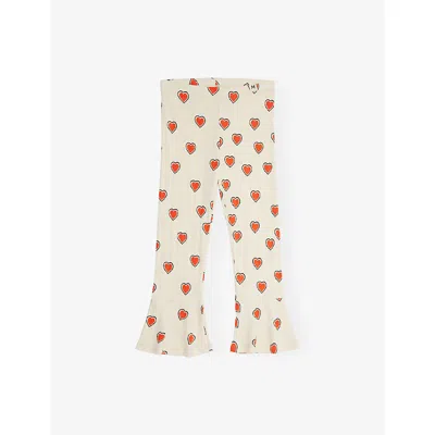 Mini Rodini Outlined Hearts Cotton-blend Flared Pants In Neutral