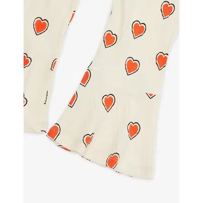 Mini Rodini Outlined Hearts Cotton-blend Flared Pants In Neutral