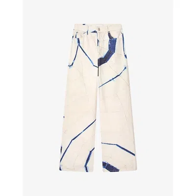 Sandro Womens Tie-dye Spiral-print Wide-leg Denim Jeans Naturels