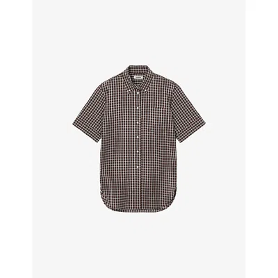 Sandro Womens Oversized Checked Cotton Shirt Brown