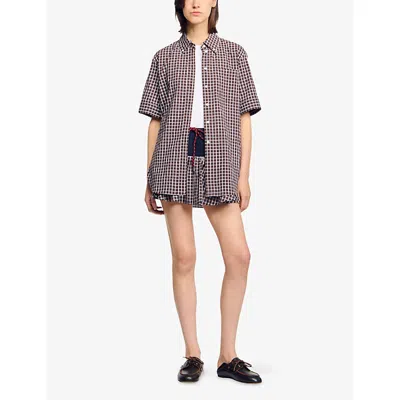 Sandro Womens Oversized Checked Cotton Shirt Brown