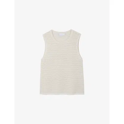 The White Company S Textured-stitch Slim-fit Cotton-blend Knitted Tank Top Soft White Xl