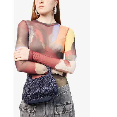 Jw Anderson W Anderson Womens Cable-knit Small Raffia Top-handle Bag Navy In Blue