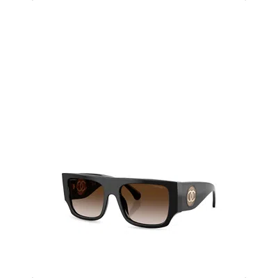 Pre-owned Chanel Womens Ch5549 Square-frame Acetate Sunglasses Black