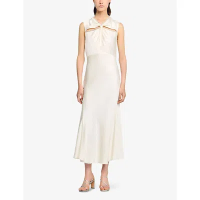 Sandro Womens Rhinestone-embellished Cut-out Satin Maxi Dress Ecru In Neutral