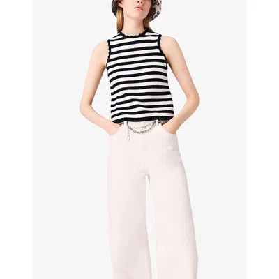 Maje Womens Striped Sleeveless Crochet-knit Top White/navy