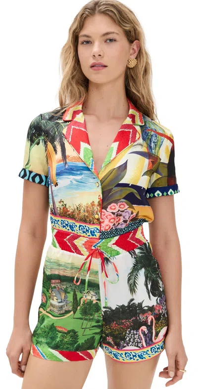 Alice And Olivia Leighton Pajama Romper Island Dreams Multi