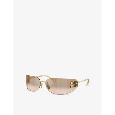 Miu Miu Womens Mu A51s Square-frame Metal Sunglasses Gold