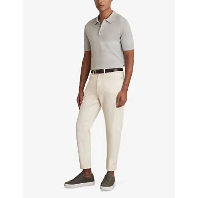 Reiss Mens Manor Short-sleeve Merino Wool Polo Shirt Iced Blue Xs In White
