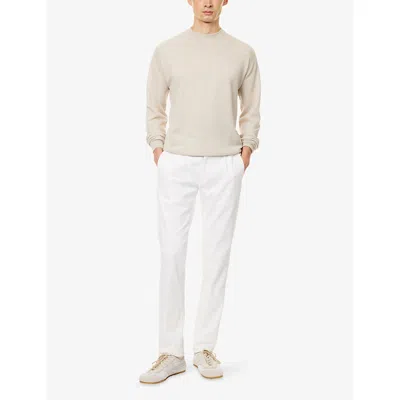 Eleventy Mens Drawstring Tapered-leg Stretch-cotton And Cashmere Trousers White In White