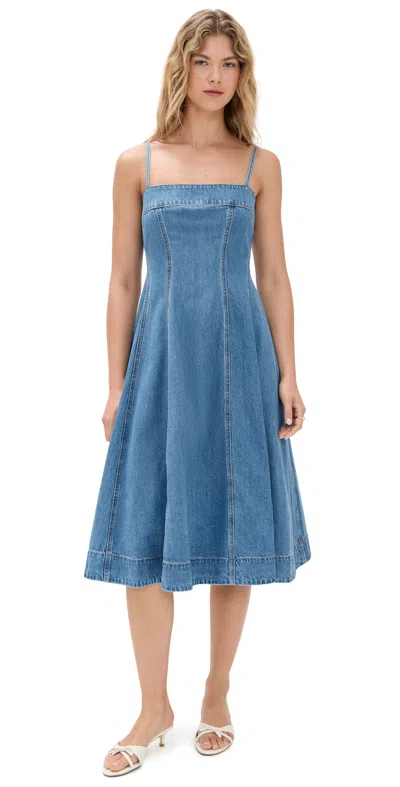 Paige Womens Serenade Pippa Square-neck Cotton-blend Denim Midi Dress In Blue