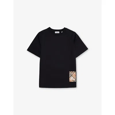 Burberry Boy's Cedar Ekd Label Short-sleeve Cotton T-shirt In Black