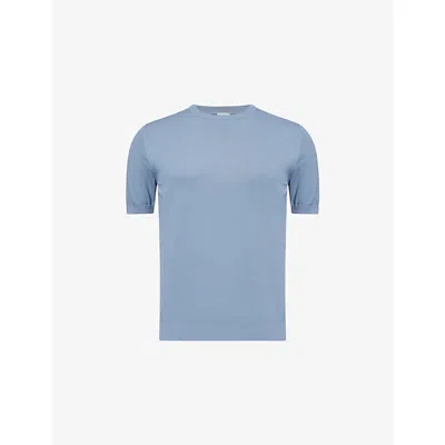 Eleventy Mens Regular-fit Short-sleeves Cotton Jumper Azzurro Xl In Blue