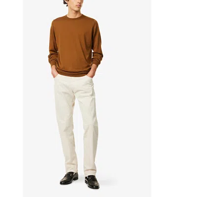 John Smedley Mens Lundy Crewneck Wool Jumper Keats Bronze In Brown