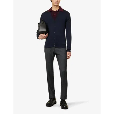 John Smedley V-neck Wool Cardigan With Ribbed Cuffs And Hem In Gold